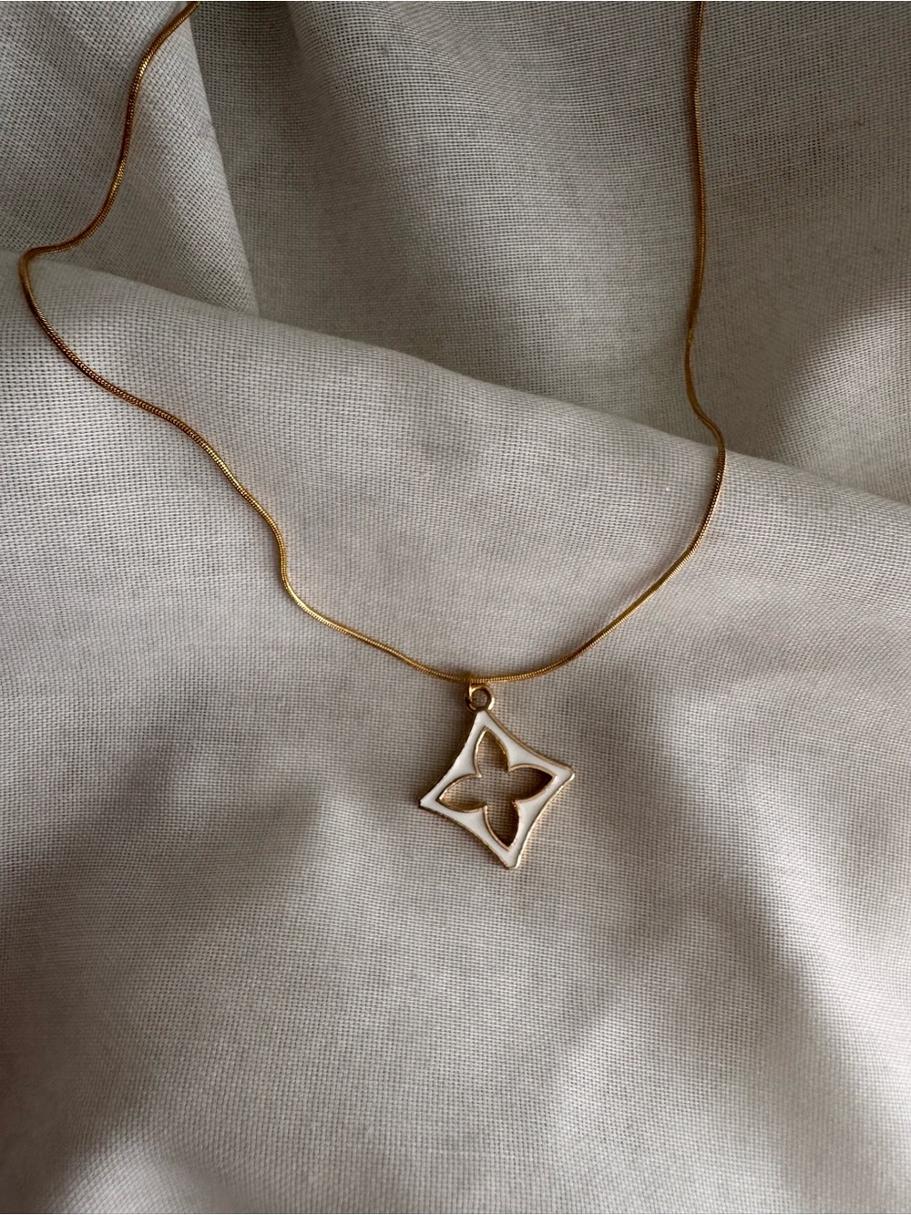 LV Louis Vuitton Upcycled Floral Motif Pendant Necklace - white and gold